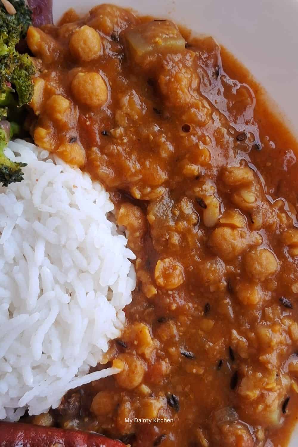 close up of dal with rice