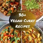 collage of 4 pics of vegan curry pics